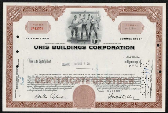 Uris Buildings Corporation Stock Certificate