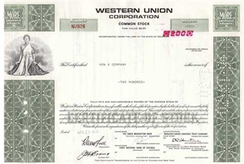 Western Union Corporation Stock Certificate