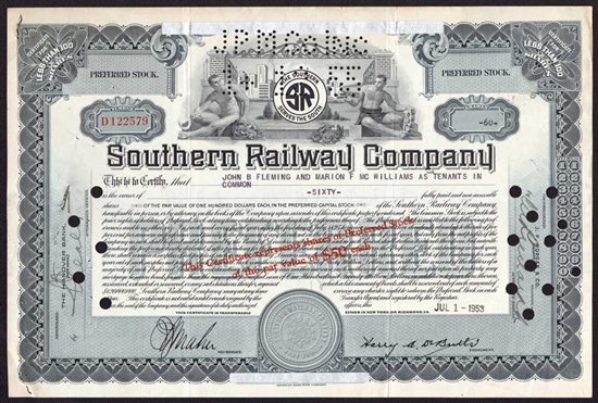 Southern Railway Company Stock Certificate