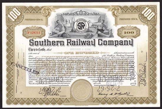 Southern Railway Company Stock Certificate