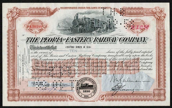 The Peoria and Eastern Railway Company Stock Certificate