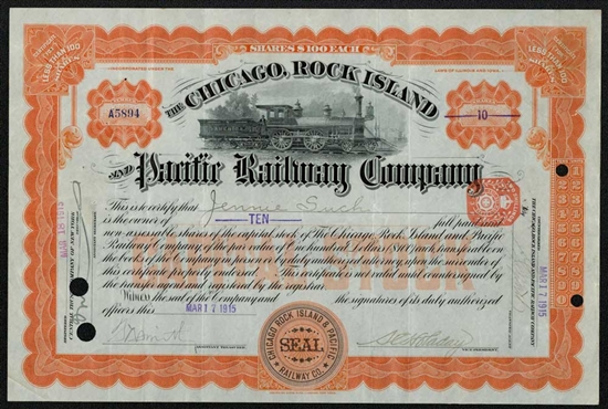 The Chicago, Rock Island and Pacific Railway Company Stock Certificate