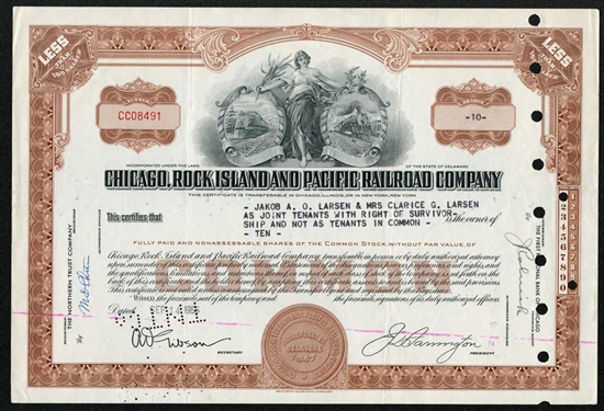 The Chicago, Rock Island and Pacific Railroad Company Stock Certificate