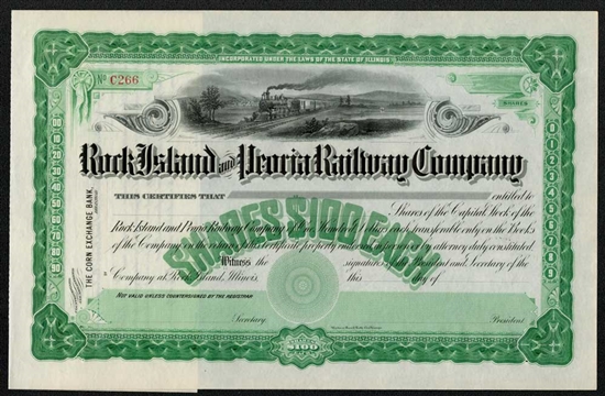 Rock Island and Pacific Railroad Company Stock Certificate