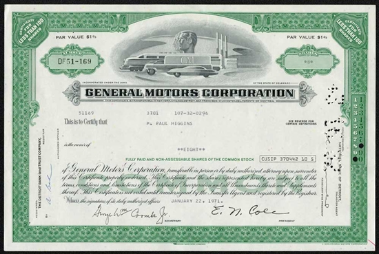 General Motors Corporation Stock Certificate