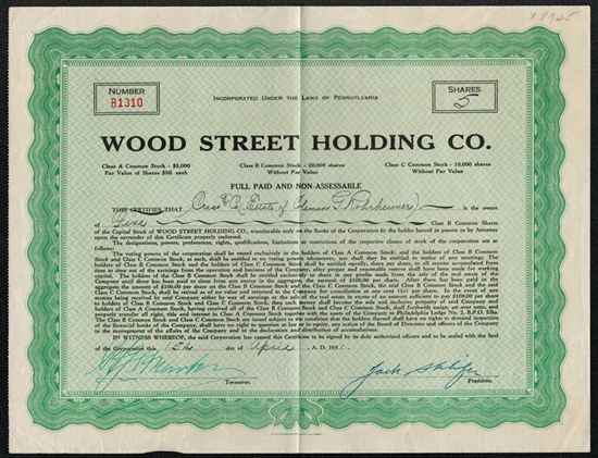 Wood Street Holdings Co Stock Certificate