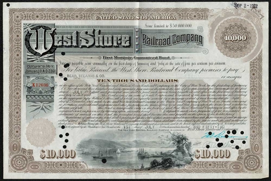 West Shore Railroad Co Bond Certificate - Due in 2361 - Issued to Bear Stearns