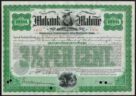 1939 Mohawk and Malone Railway Company Gold Bond