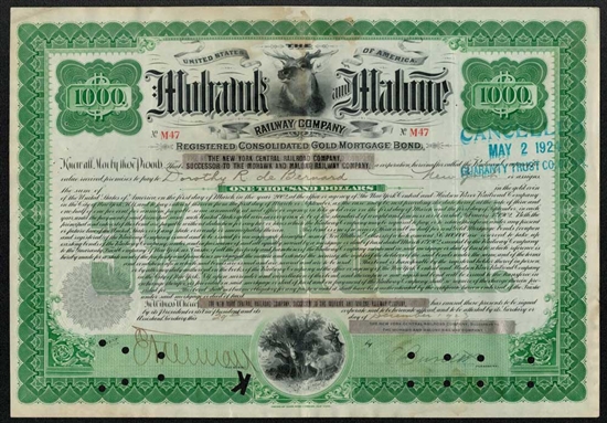 Mohawk and Malone Railway Company Gold Bond