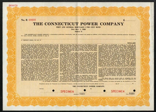 The Connecticut Power Company Specimen bond - 1947
