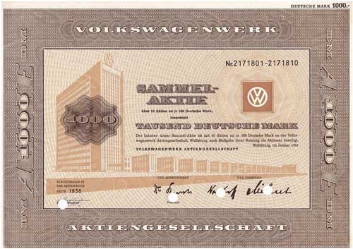 Volkswagenwerk (Volkswagen VW) Bond Certificate