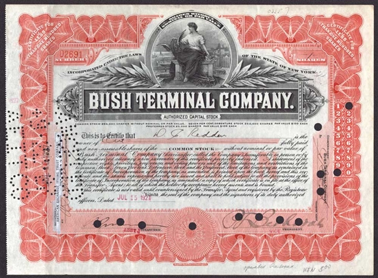 Bush Terminal Company Stock Certificate - 1927