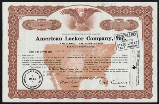 American Locker Company, Inc. Stock Certificate