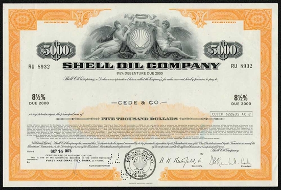 Shell Oil Company $5000 Bond Certificate