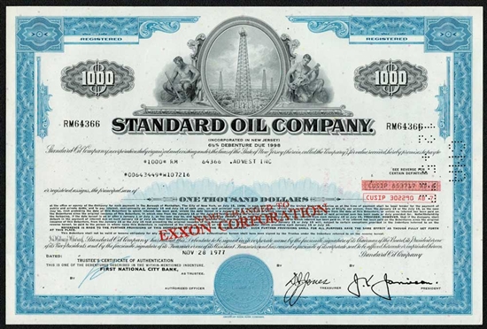 The Standard Oil Company Bond Certificate - Stamped Exxon