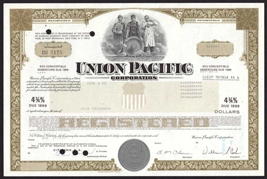 Union Pacific Corp. Stock Certificate - Green