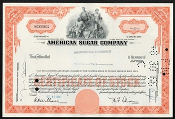 American Sugar Company Stock Certificate - Orange