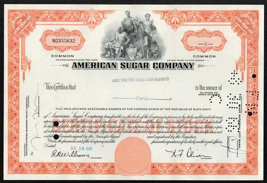 American Sugar Company Stock Certificate - Orange