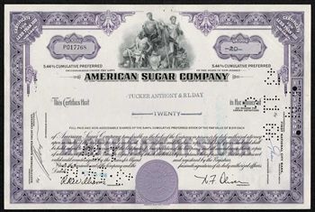 American Sugar Company Stock Certificate - Purple