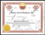 Beaver Creek Distillery, Inc. Stock Certificate