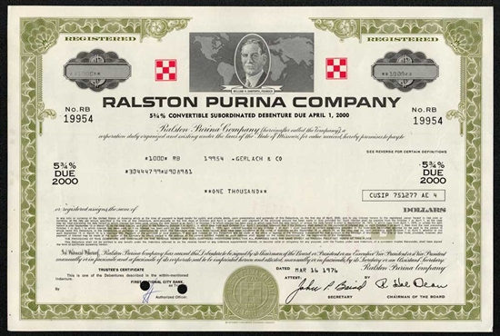 Ralston Purina Company Bond Certificate