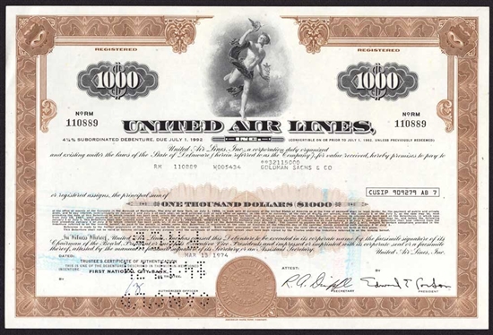 United Airlines Bond Certificate - Brown