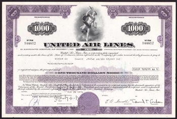 United Air Lines $1000 Bond Certificate
