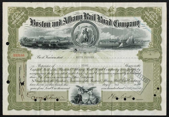 Boston and Albany Rail Road Company  Stock Certificate