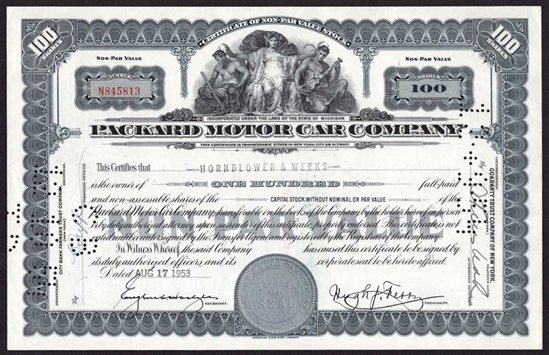 Packard Motor Car Company Stock Certificate