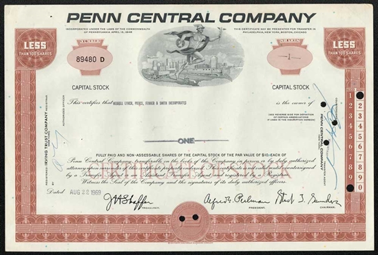 Penn Central Company Stock Certificate - 1969