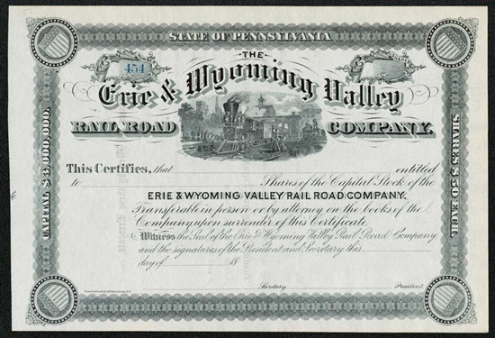 Erie & Wyoming Valley Railroad Company Stock Certificate