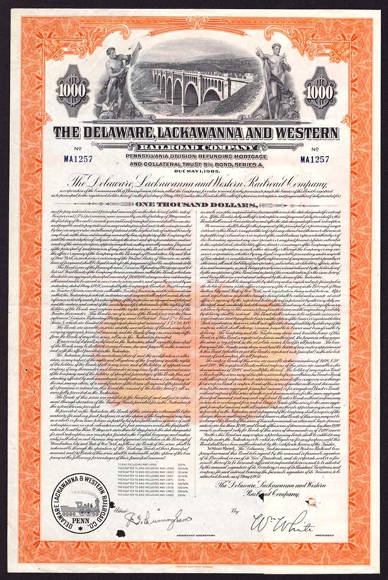 The Delaware, Lackawanna & Western Railroad Co $1000 Bond