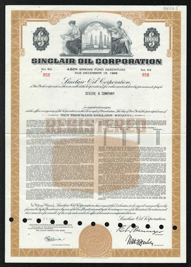 Sinclair Oil Corp $10,000 Bond Certificate