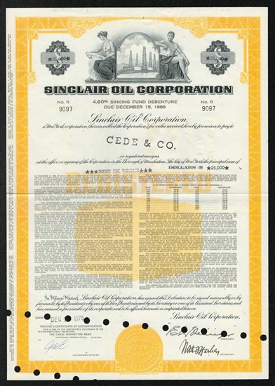 Sinclair Oil Corp $25,000 Bond Certificate