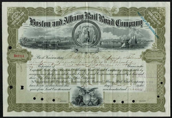 Boston and Albany Railroad Company Stock Certificate