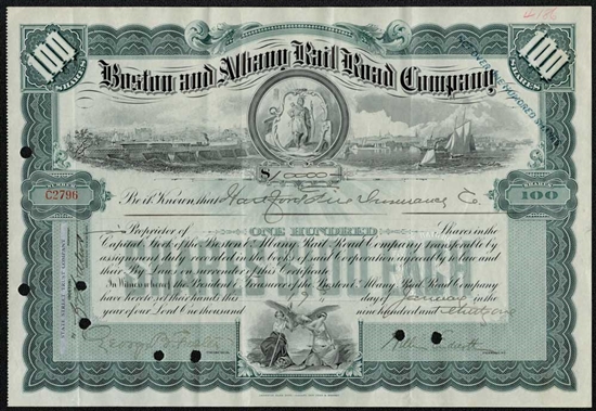 Boston and Albany Railroad Company Stock Certificate