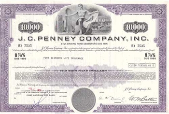 J.C. Penney Corporation $10,000 Bond Certificate