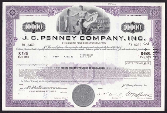 J.C. Penney Corporation $10,000 Bond Certificate