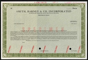 Smith, Barney & Co. Specimen Stock Certificate - 1971