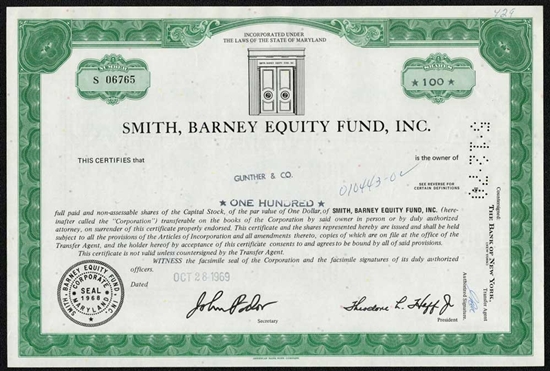 Smith, Barney Equity Fund, Inc. Stock Certificate