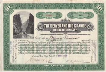 The Denver and Rio Grande Railroad Company Stock Certificate