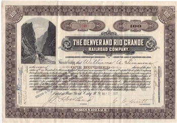 The Denver and Rio Grande Railroad Company Stock Certificate