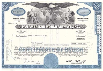 Pan American World Airways, Inc. Stock Certificate - Brown