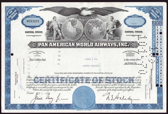 Pan American World Airways, Inc. Stock Certificate - Brown