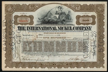The International Nickel Company Stock Certificate