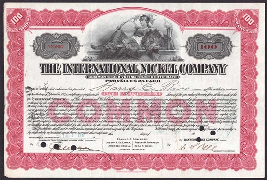 The International Nickel Company Stock Certificate
