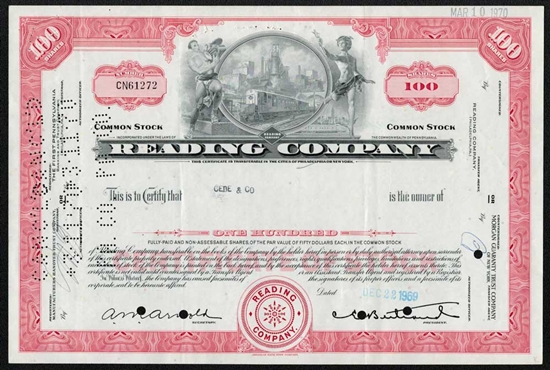 Reading Company Railroad Stock Certificate