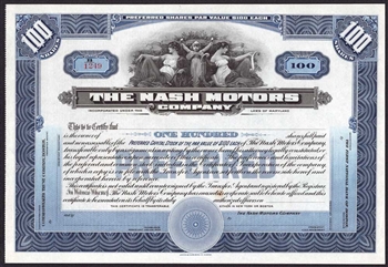 The Nash Motors Company Stock Certificate