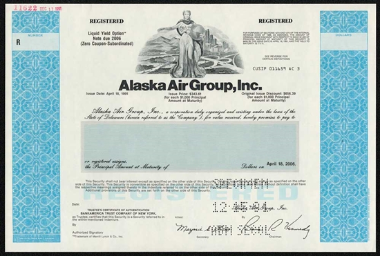 Alaska Air Group, Inc. Bond Certificate - Specimen