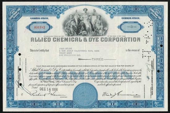 Allied Chemical & Dye Corp. Stock Certificate